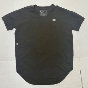 FIGS Technical Collection Scrub Top Black XXS V-Neck Short Sleeve Curved Hem